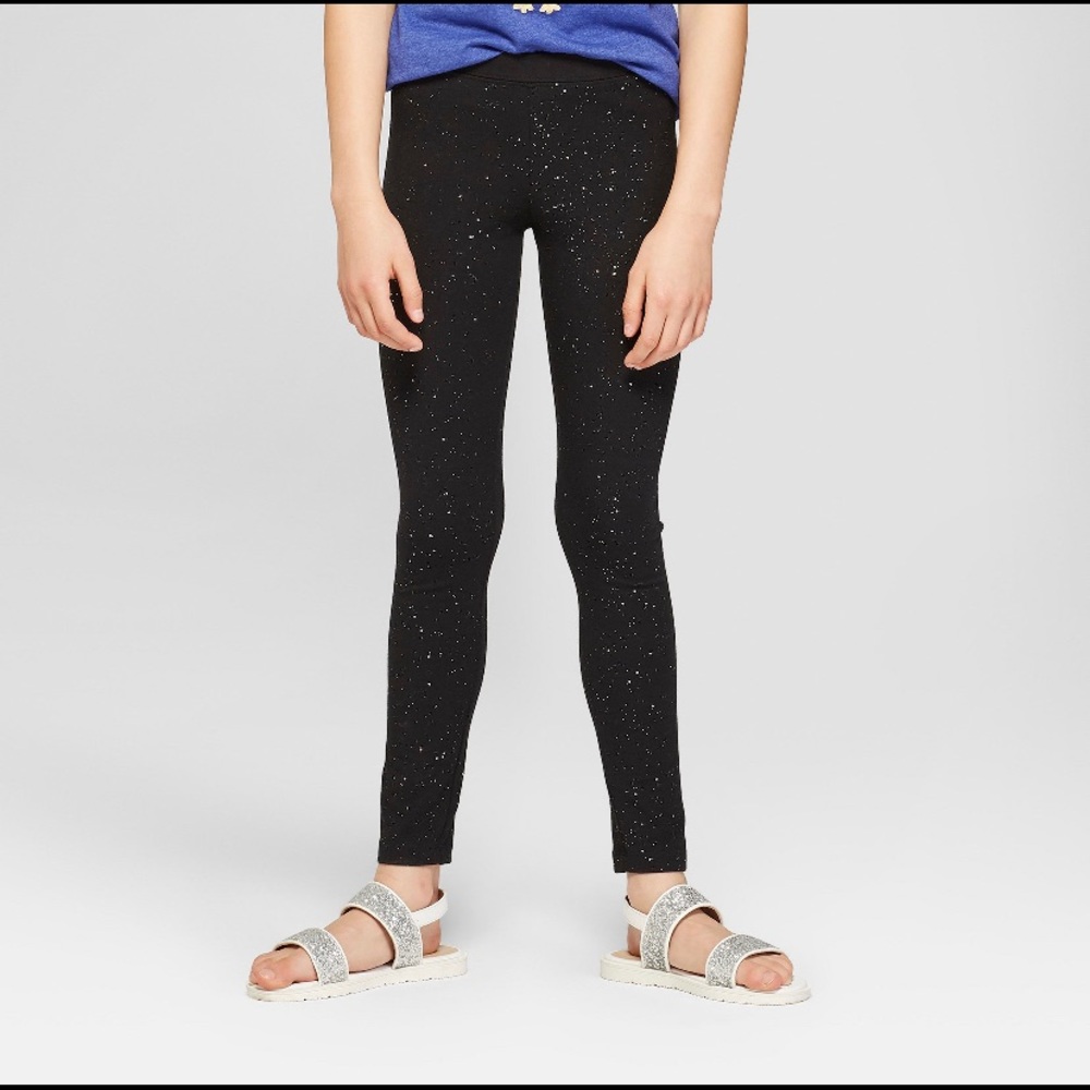 Girls Black Glitter Leggings